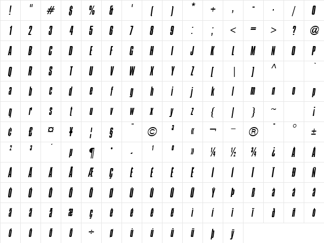 Compacta ICG LightItalic  glyph index