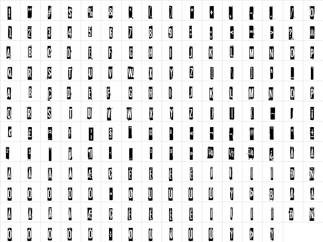 Blockheads Regular  glyph index