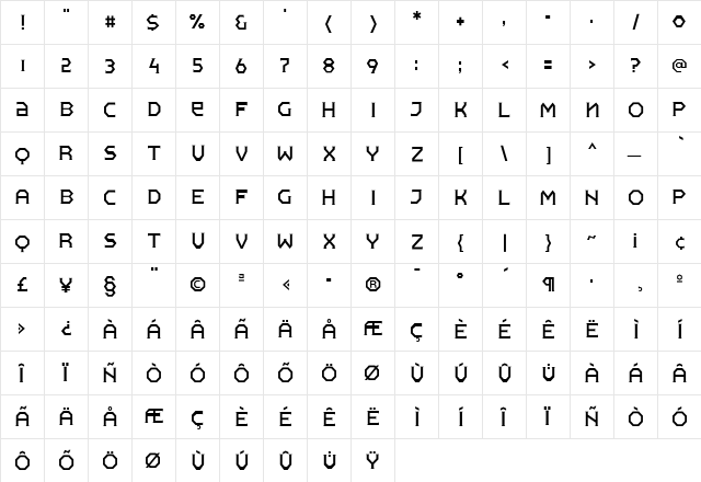 Pullman Thin  glyph index