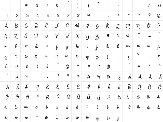 Always In My Heart Regular  glyph index