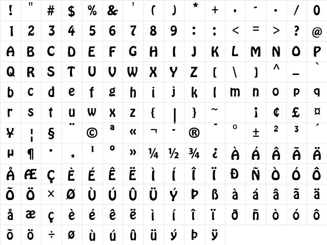Hobo Std Medium  glyph index