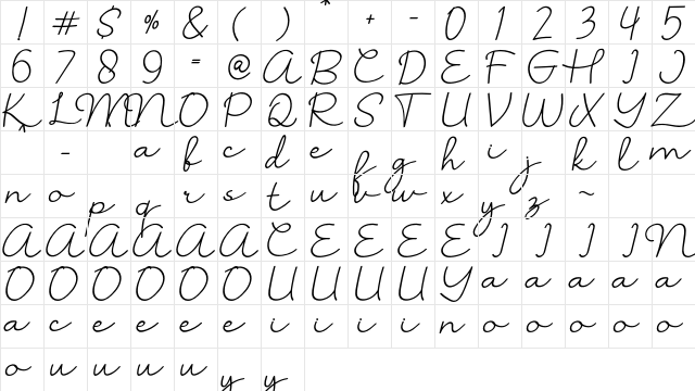 Kalimera Regular  glyph index