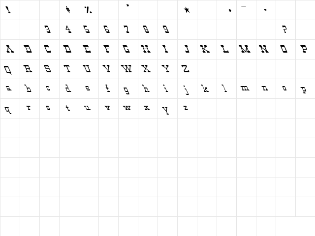 Wild West-Normal Extreme Lefti Regular  glyph index