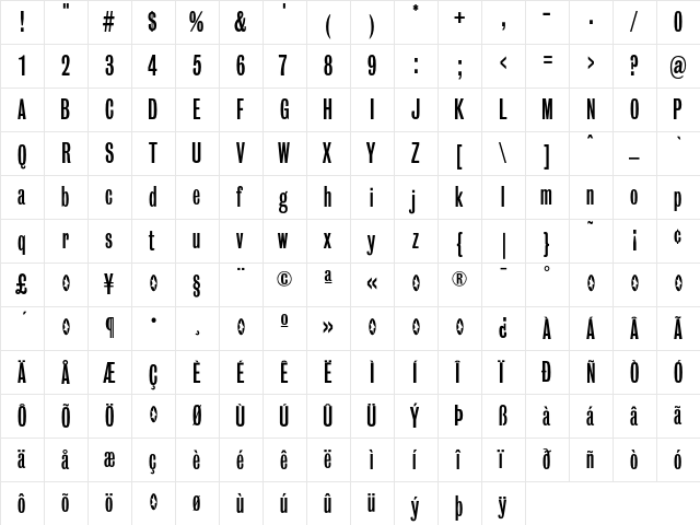 BureauGrotOneThree Regular  glyph index