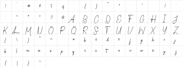 Chandelle Signatures Script Regular  glyph index