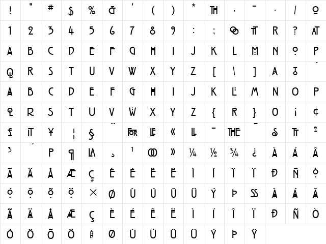 Rennie Mackintosh ITC Bold  glyph index