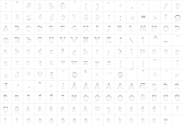 BuckinghamOutline Regular  glyph index