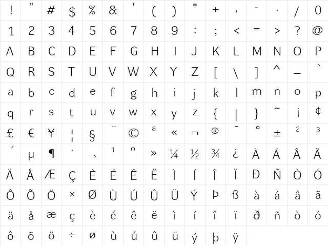 DynaGrotesk LE Regular  glyph index
