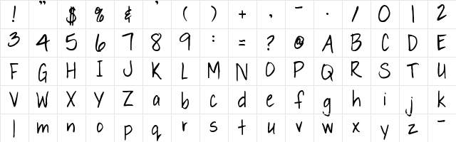 Pea Sue's Print Regular  glyph index