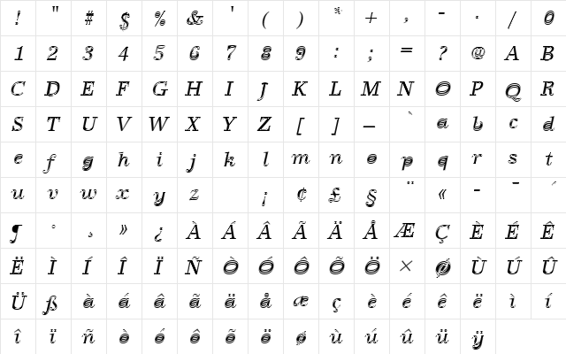 URWAntiquaTRegItaIn1 Regular  glyph index