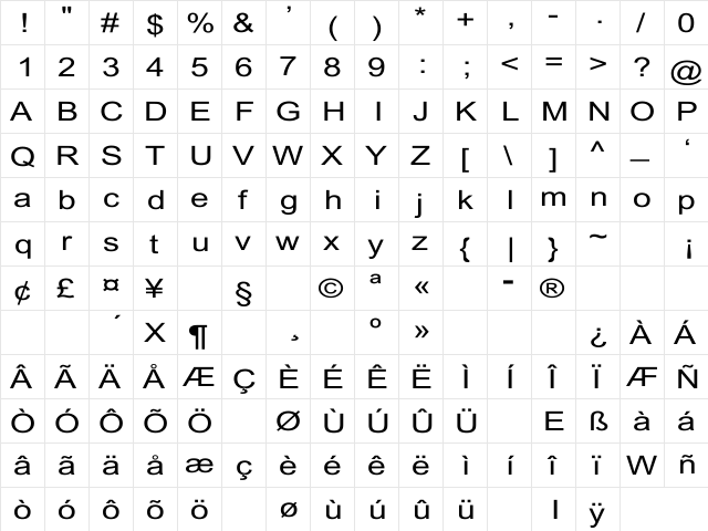 Dixon Wd Regular  glyph index