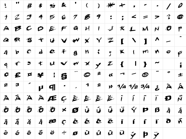 Touch Regular  glyph index