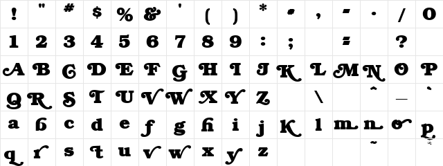 BrookmanSwash Normal  glyph index