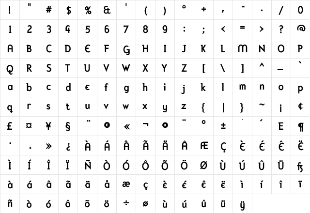 Mercury AlternativeBold  glyph index