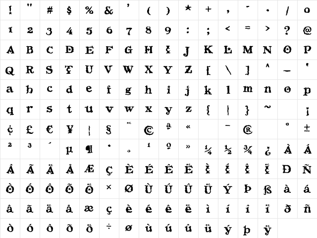 Beltane Regular  glyph index