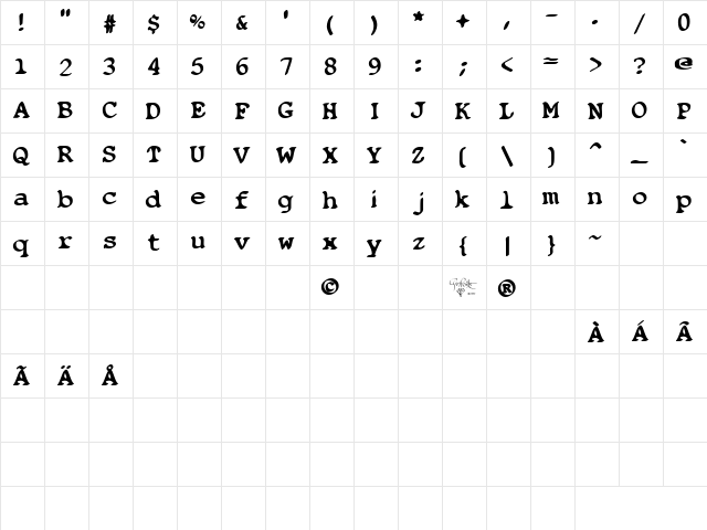 Blobfont G98 Regular  glyph index