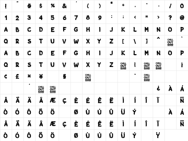 Chill-out Gang Regular  glyph index