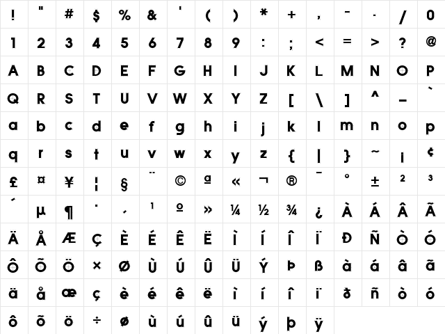 QuicksansAccurateICG Regular  glyph index