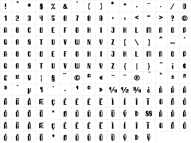 Quimbie UH Regular  glyph index