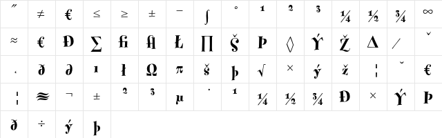 Fontesque ExtraBoldExpert  glyph index