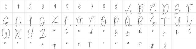 Beauty Andellia Regular  glyph index