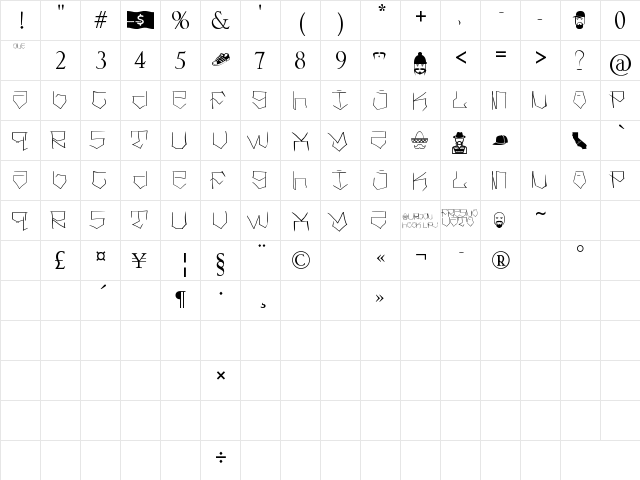 Fresno Vato Regular  glyph index