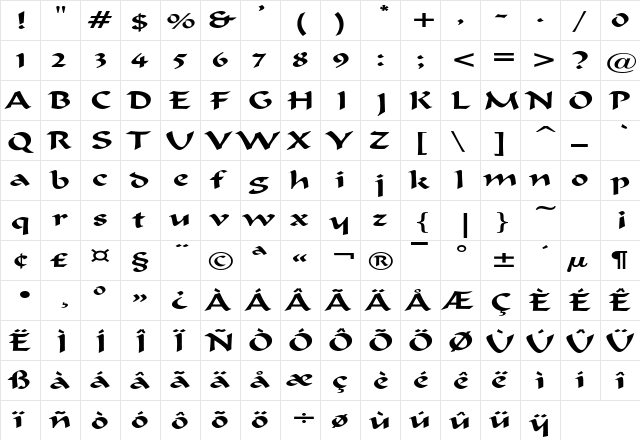 HaremExtended Regular  glyph index