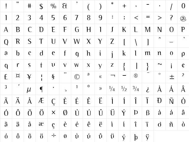 BinaryITC Regular  glyph index