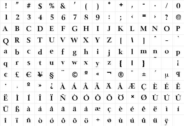 BelfastSerial Bold  glyph index