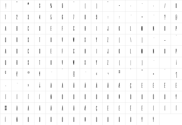 TripleCondensedGothicRR Medium Regular  glyph index