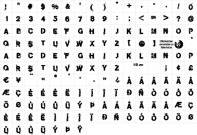 GardenOneThird Regular  glyph index