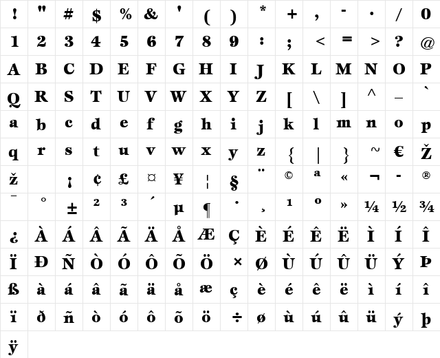 Esprit LT Black Regular  glyph index