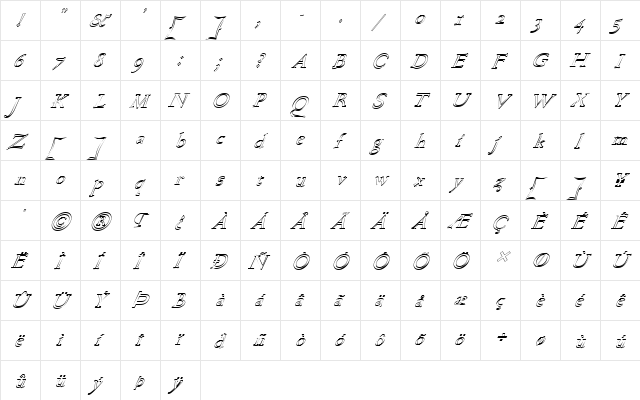 FZ ROMAN 17 HOLLOW ITALIC Normal  glyph index
