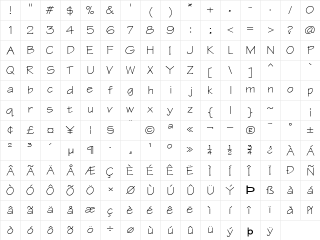 Tek-Extended Bold  glyph index
