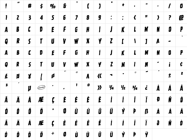 Ghoulish Intent Rotalic Italic  glyph index