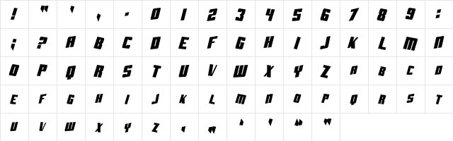 SF Aftershock Debris CondSolid Italic  glyph index
