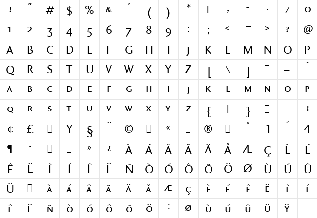 CharlotteSans SmallCaps  glyph index