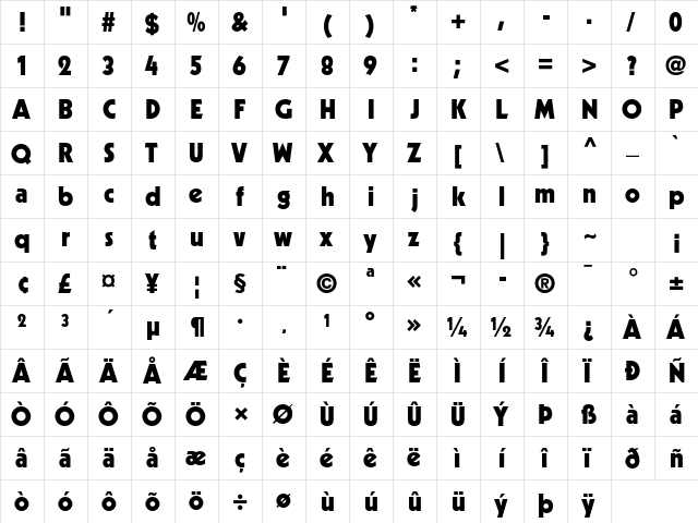 Kabel LT Std Black  glyph index