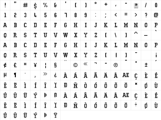 Typo College Outline Demo Regular  glyph index