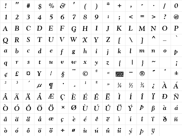 Gilde Bold Italic  glyph index