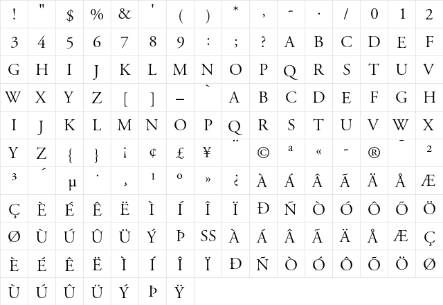 Adobe Garamond Titling Capitals  glyph index