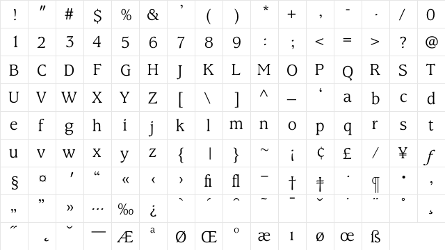 KingsrowLight Regular  glyph index