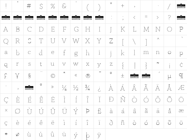 Anaphora Stencil Thin  glyph index