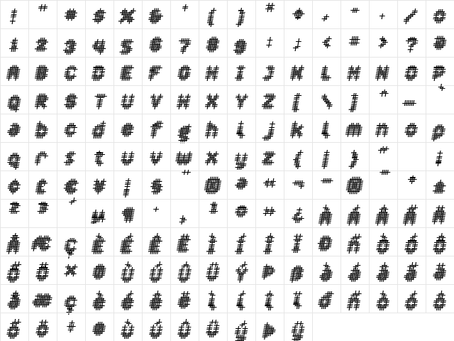 Overcross BoldOblique  glyph index