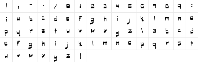 Puckfont Regular  glyph index