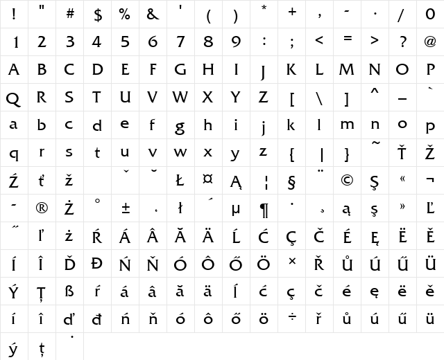 FrizQuaItcTEE Regular  glyph index