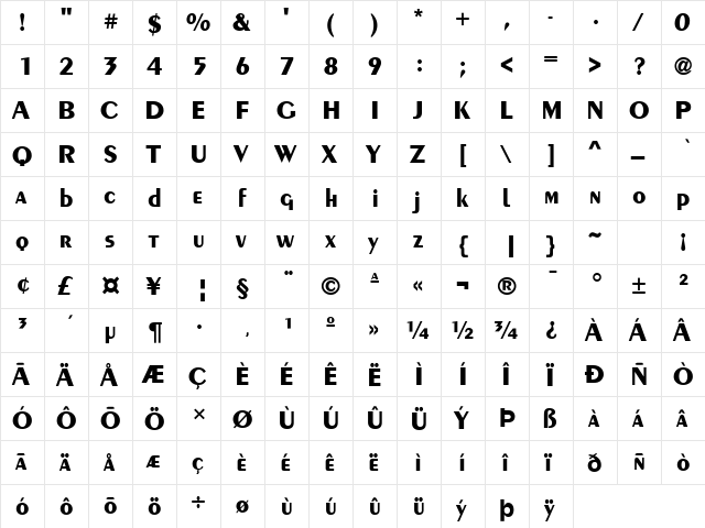 French Vogue BOLD  glyph index