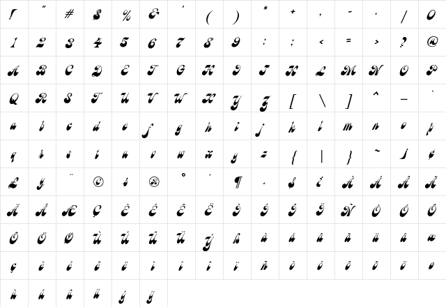 Marsha Regular  glyph index