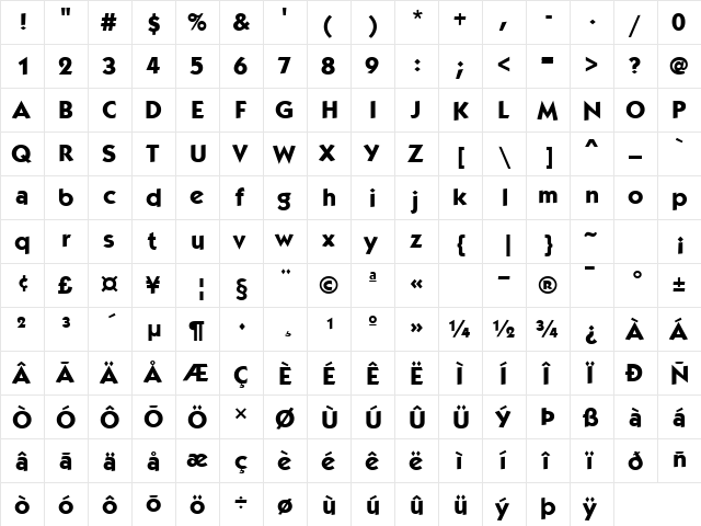 Petra Regular  glyph index