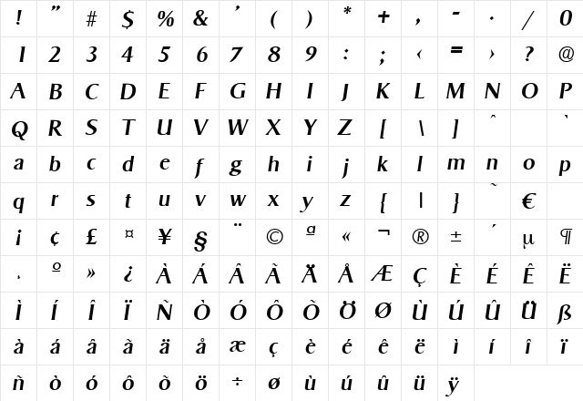 Sigvar-MediumIta Regular  glyph index